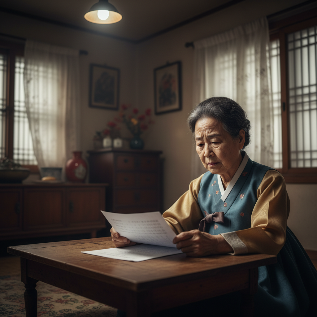 걱정스럽게 연금 명세서를 들여다보는 연금수령자 여성 걱정스럽게 연금 명세서를 들여다보는 연금수령자 여성
