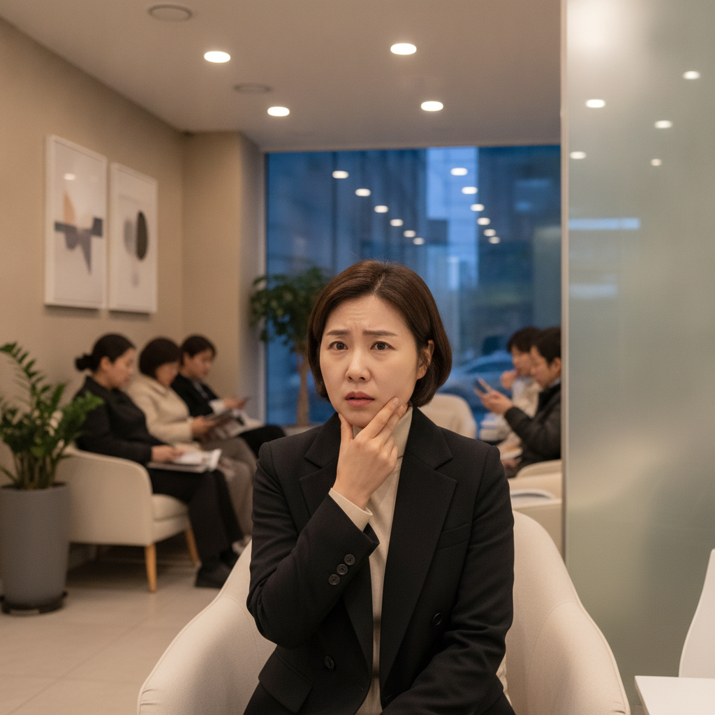 치아 치료비 부담을 걱정하는 사람의 모습