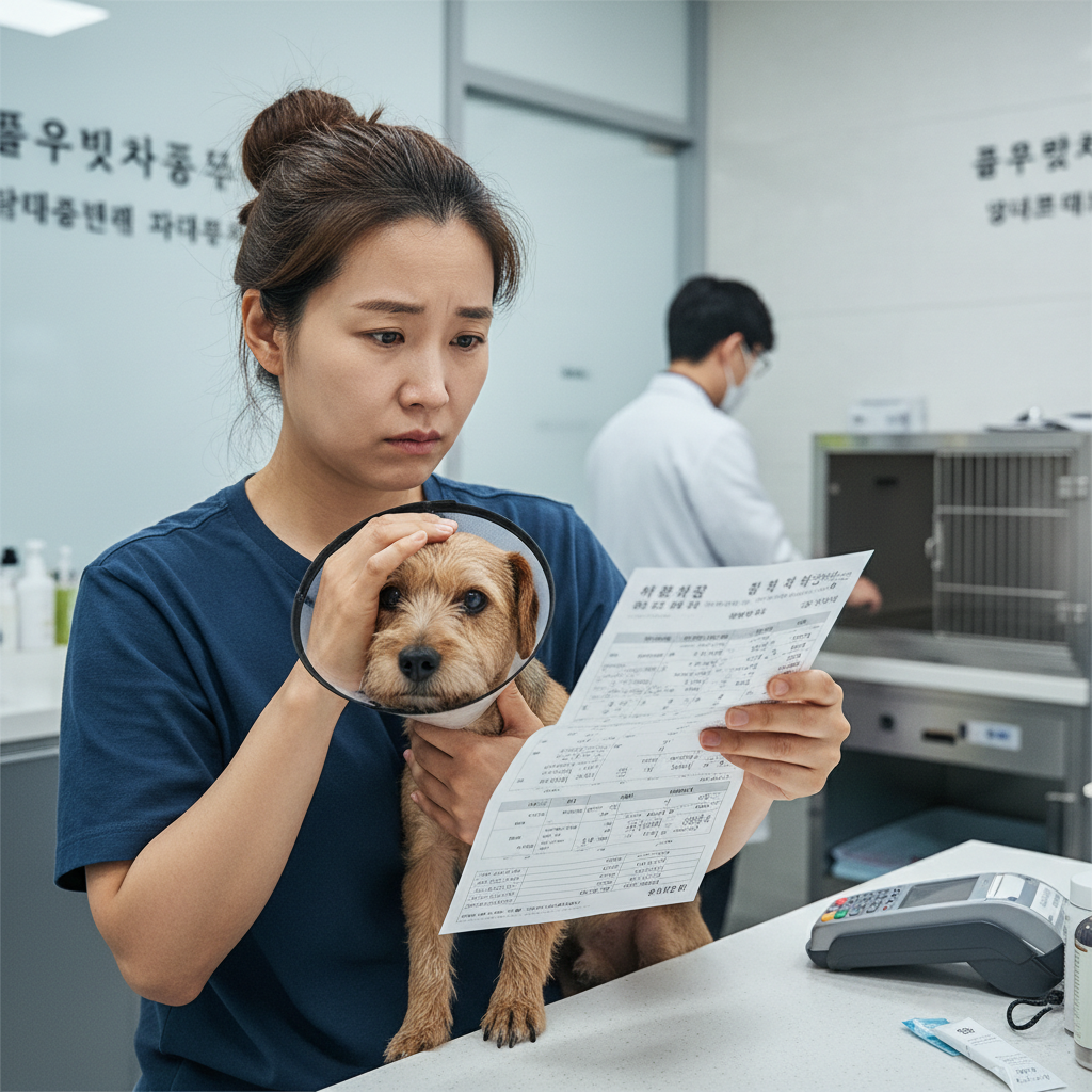 강아지암보험으로 반려동물 의료비 부담에 대한 걱정을 하는 보호자 강아지암보험으로 반려동물 의료비 부담에 대한 걱정을 하는 보호자