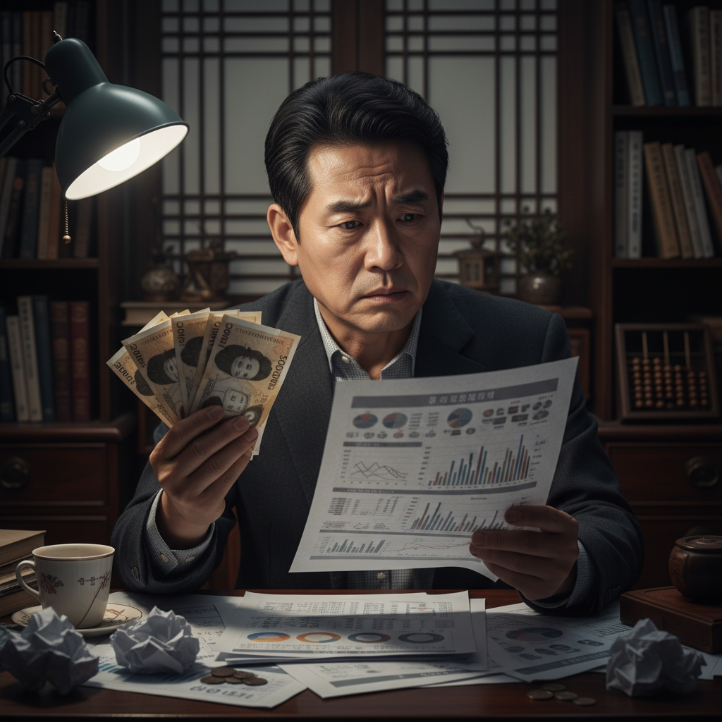 암 진단 후 고액의 암주요치료비 걱정으로 고민하는 모습