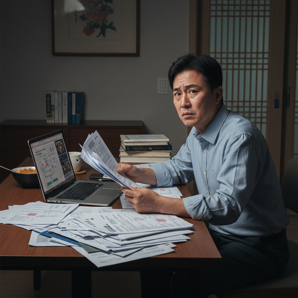 암보험금청구서류 준비에 막막해하는 모습
