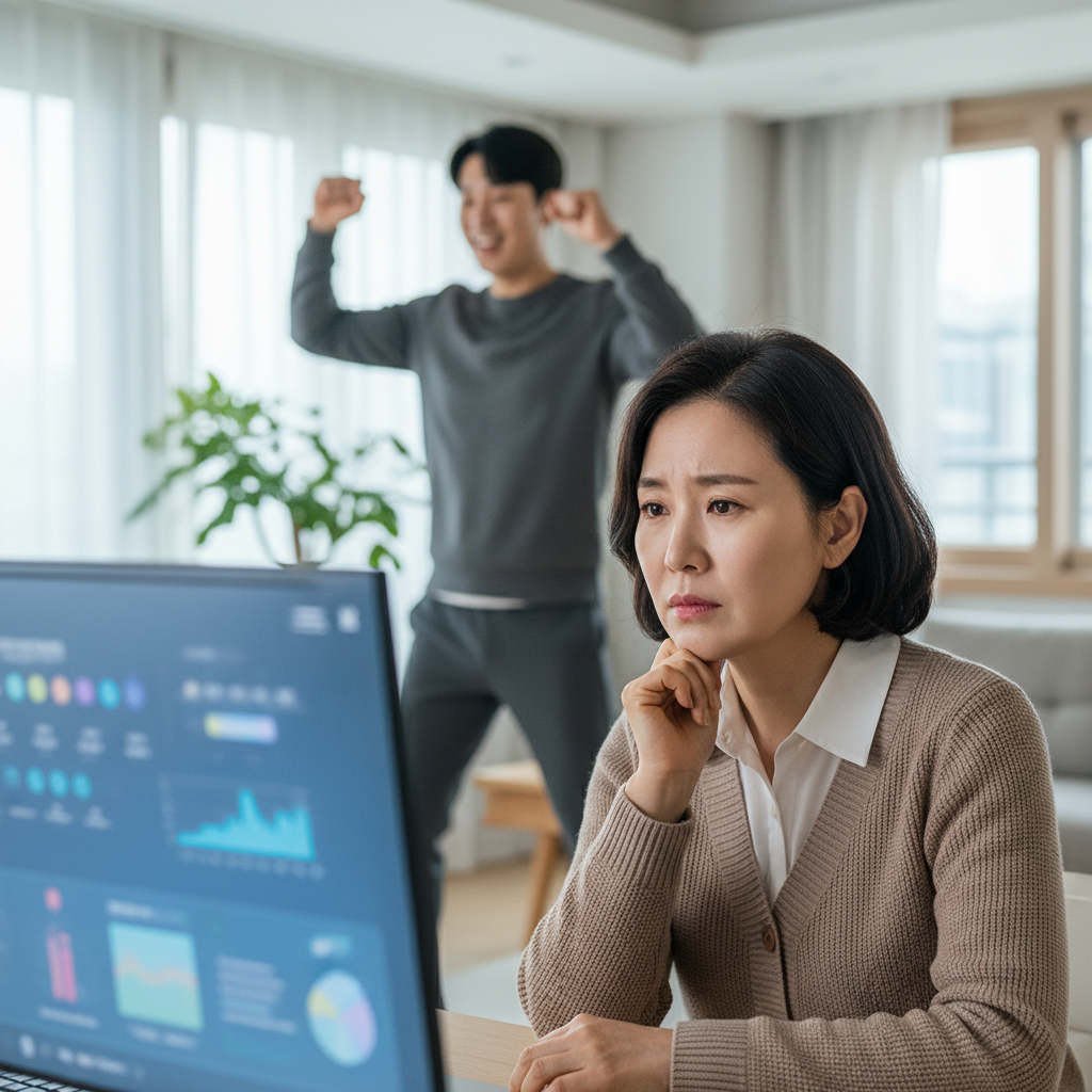 걱정스럽게 청소년보험추천 정보를 찾아보는 부모의 모습 걱정스럽게 청소년보험추천 정보를 찾아보는 부모의 모습