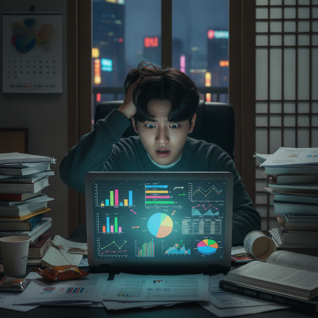 복잡한 온라인암보험 정보를 보며 혼란스러워하는 사람