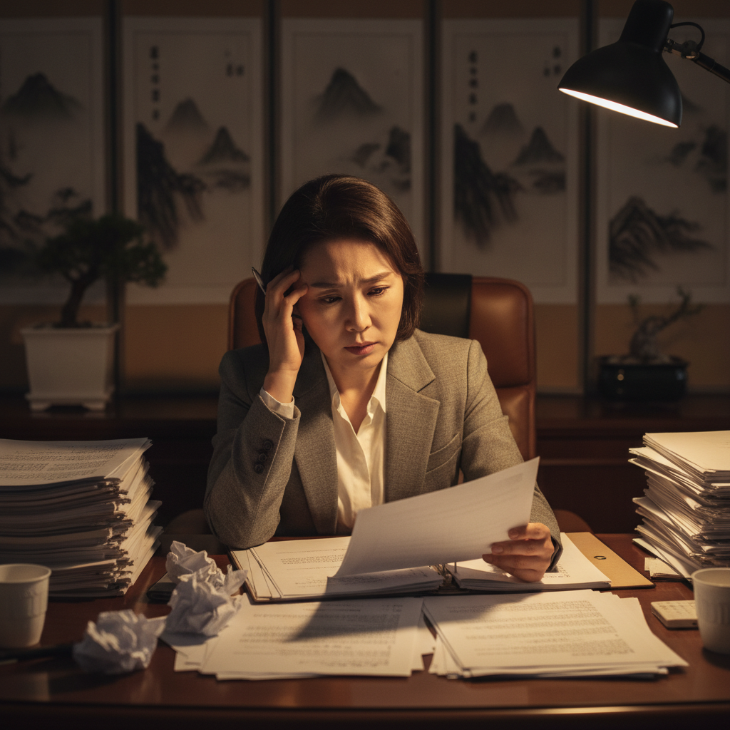 암보험 서류를 보며 걱정하는 40대 여성 암보험 서류를 보며 걱정하는 40대 여성