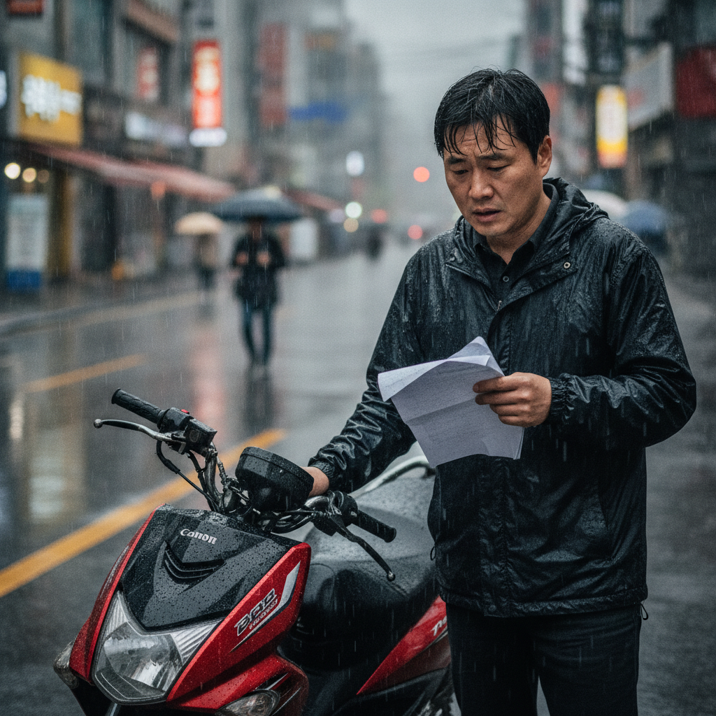 이륜차의무보험 미가입으로 사고 걱정하는 모습 이륜차의무보험 미가입으로 사고 걱정하는 모습