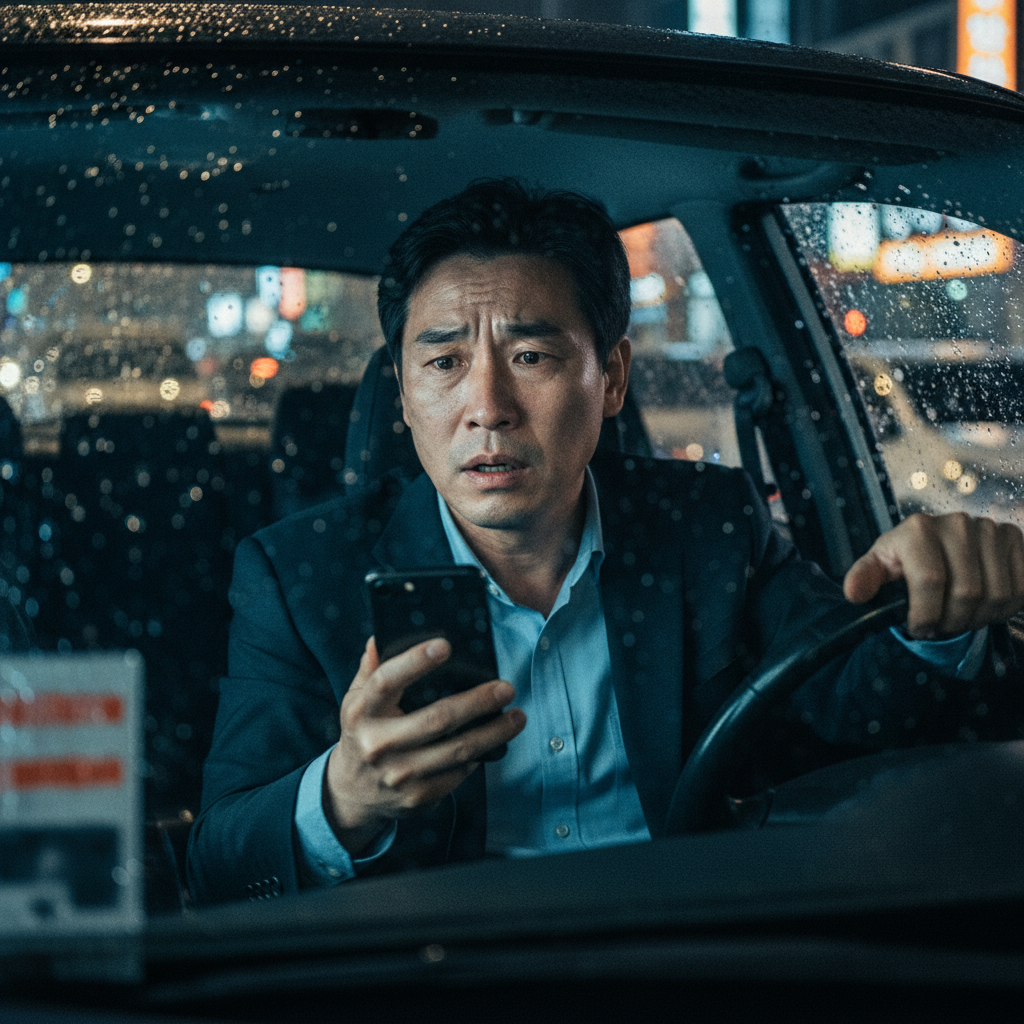 대리운전 중 예상치 못한 사고로 당황한 대리기사 이미지