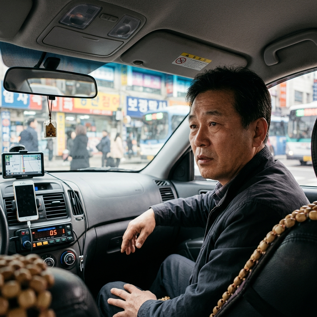 도로 위에서 걱정하는 개인택시운전자보험 기사님